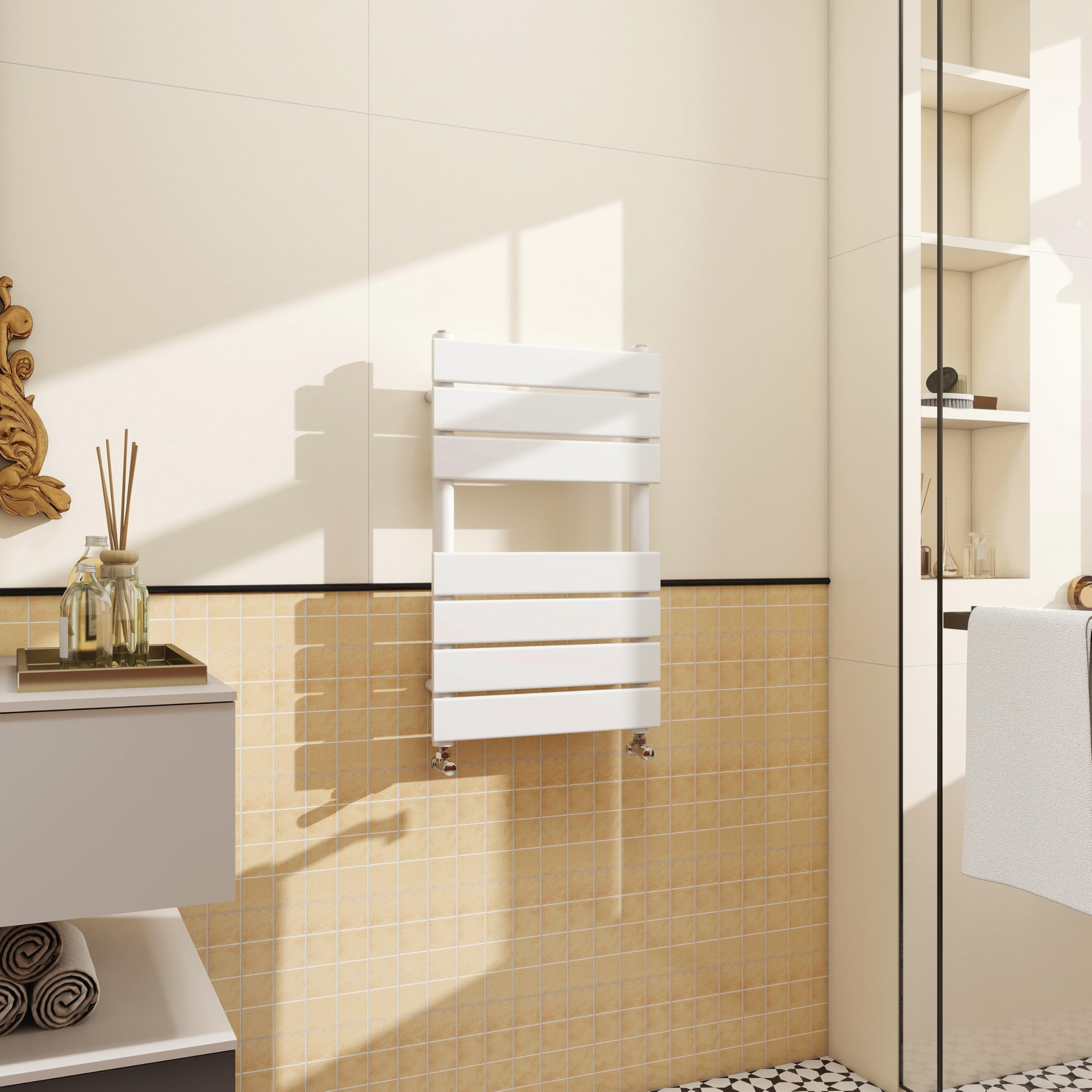 Acezanble Bathroom Morden Flat Panel Heated Towel Rail Radiator,Wall Mounted Central Heating Ladder Rad 650X400mm White