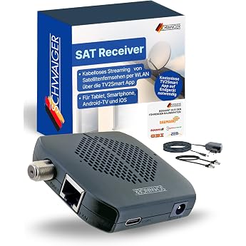 SCHWAIGER SAT Receiver SAT Dongle for Digital TV Signals via WLAN Wireless Streaming of Satellite TV via WiFi via TV2Smart App Wireless Satellite Receiver for TVs