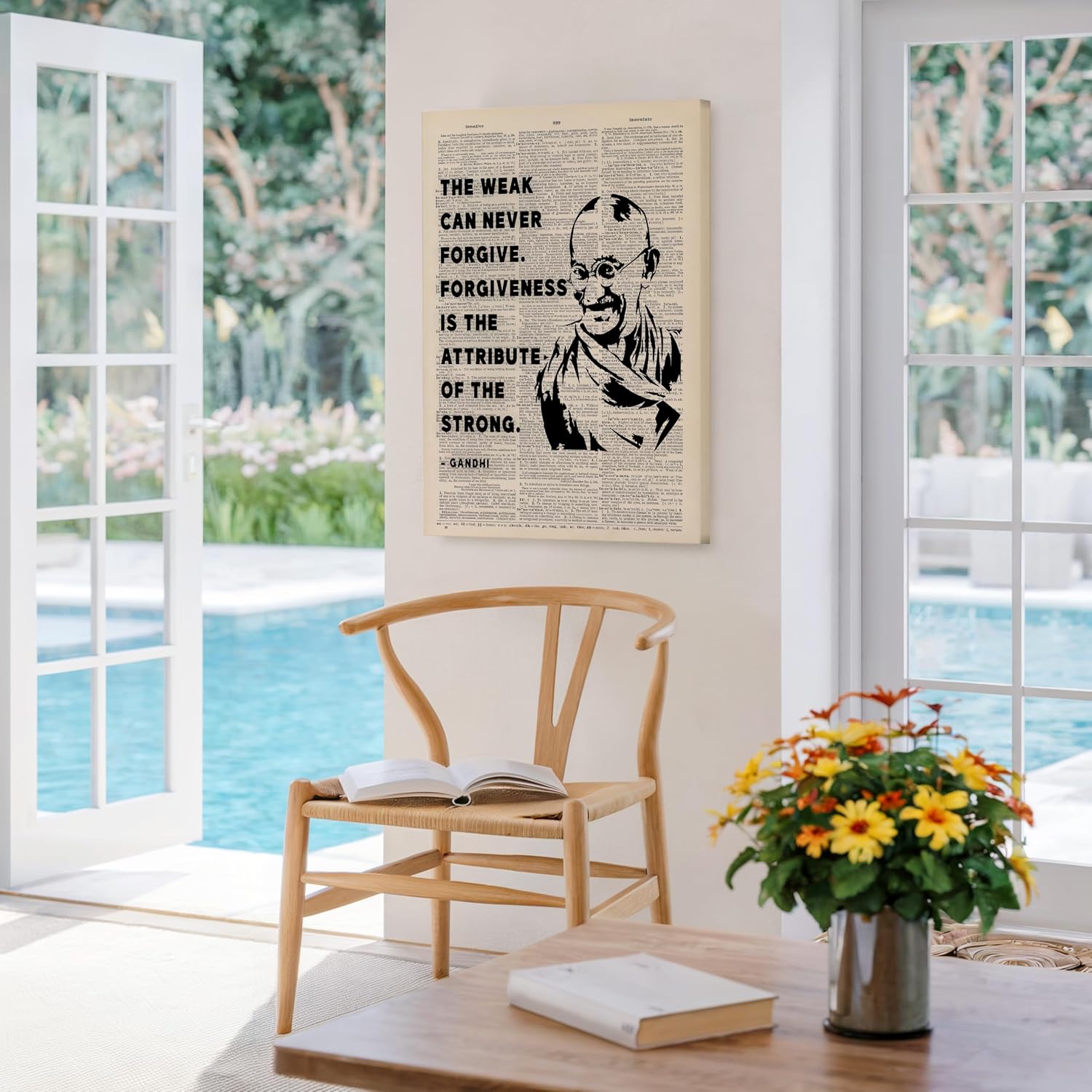 Poster Master The Weak Can Never Forgive Canvas - Gandhi Print - Forgiveness Quotes Art - Gift for Men & Women - Motivational Wall Decor for Living Room or Office - 8x10 STRETCHED Canvas