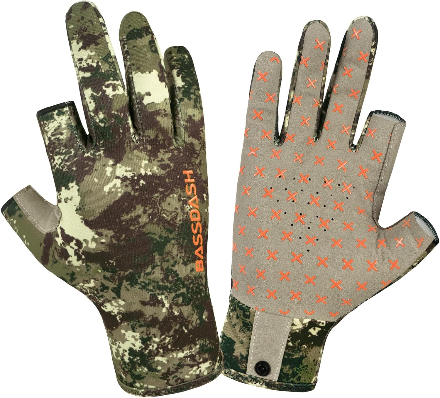 BASSDASH Unisex Fingerless Fleece Liner Camo Hunting Gloves for Cold Weather UPF 50+ Lightweight Fishing Photography HG06