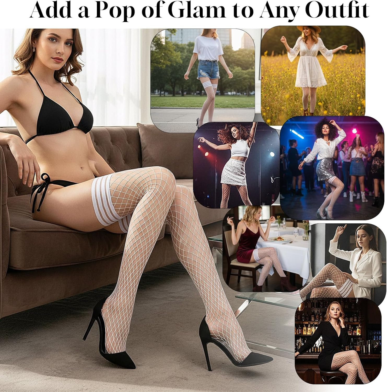 Fishnets Thigh High Stockings, Womens Plus Size Lace Socks, Antiskid Fishnet Tights for Women, Sexy Lace Top Silicone Socks for Halloween Christmas Cosplay Clothing Accessories - Image 5