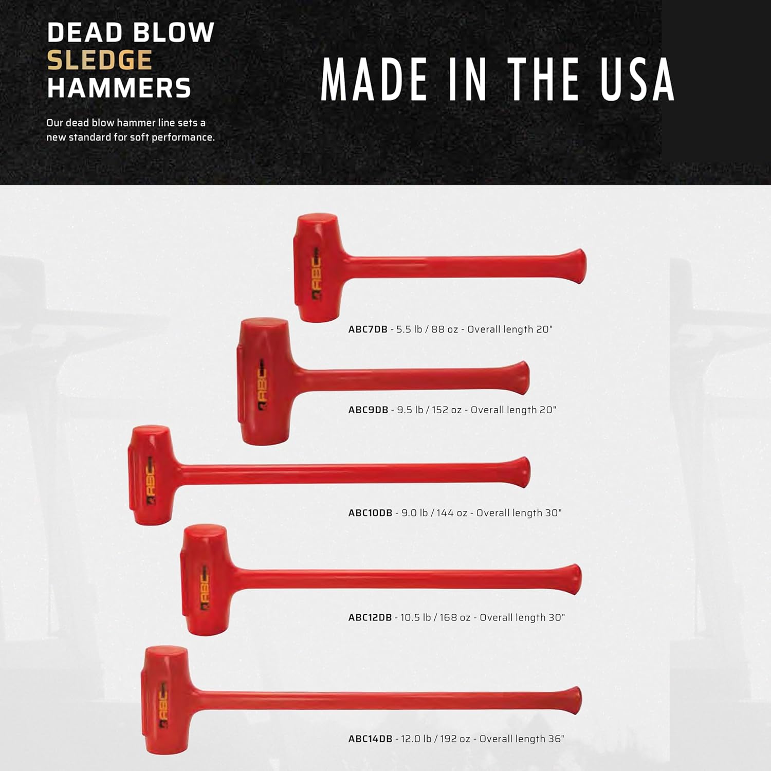 ABC HAMMERS Dead Blow Sledge Hammer - 5.5 lb. Polyurethane Hammer with Steel Reinforced Handle & 20" Overall Length - ABC7DB