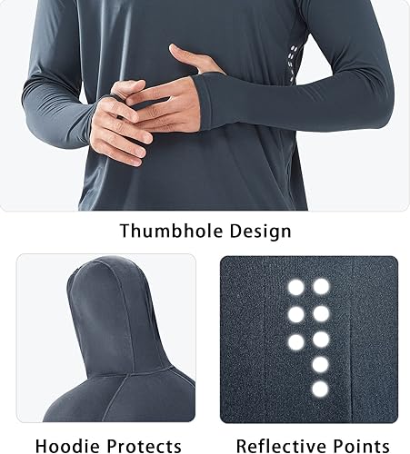 Miniatura 4 de NORTHYARD Men's UPF 50+ Hoodie Shirts Rash Guard Long Sleeve Sun Protection SPF Swim Shirt UV for Running Hiking Fishing
