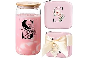 Initial Glass Cups with Lids and Straws