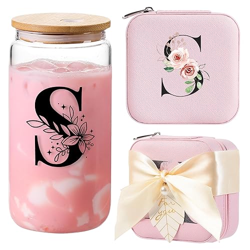 AYGXU Regalos de viaje para mujeres, pequeño joyero con tazas de vidrio con tapas de bambú, organizador de joyas de viaje, estuche de viaje