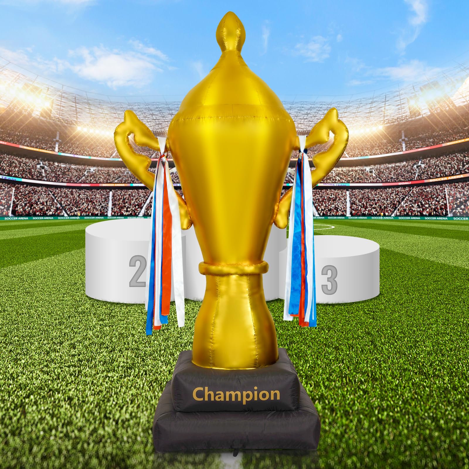 7Ft Gaint Golden Inflatable Trophy Champion Theme Party Decorations, Heavy Duty Blow Up Trophy Cup, Waterproof Inflatable Decor Large Trophy Supplies for Sports Competitions Award Celebration