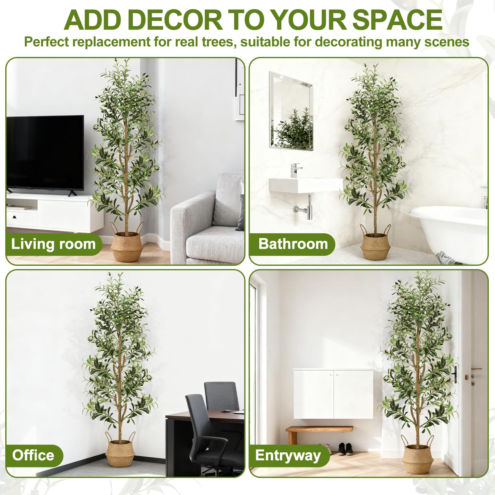 NZQXJXZ Albero di Olive Artificiale 180 cm con Luci, Pianta Artificiale da Interno con Vaso e Cesto, Piante Artificiali con Tronco Naturale e Frutti Realistici per Casa Ufficio
