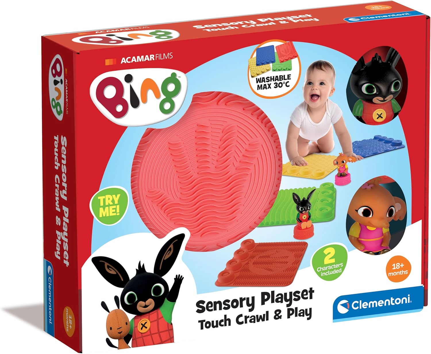 Clementoni Bing - Sensory Path - Building Mat and Blocks, Soft Bricks Children 18 Months, Construction Set Early Childhood, Sensory Stackable, Washable, Made in Italy, 17490