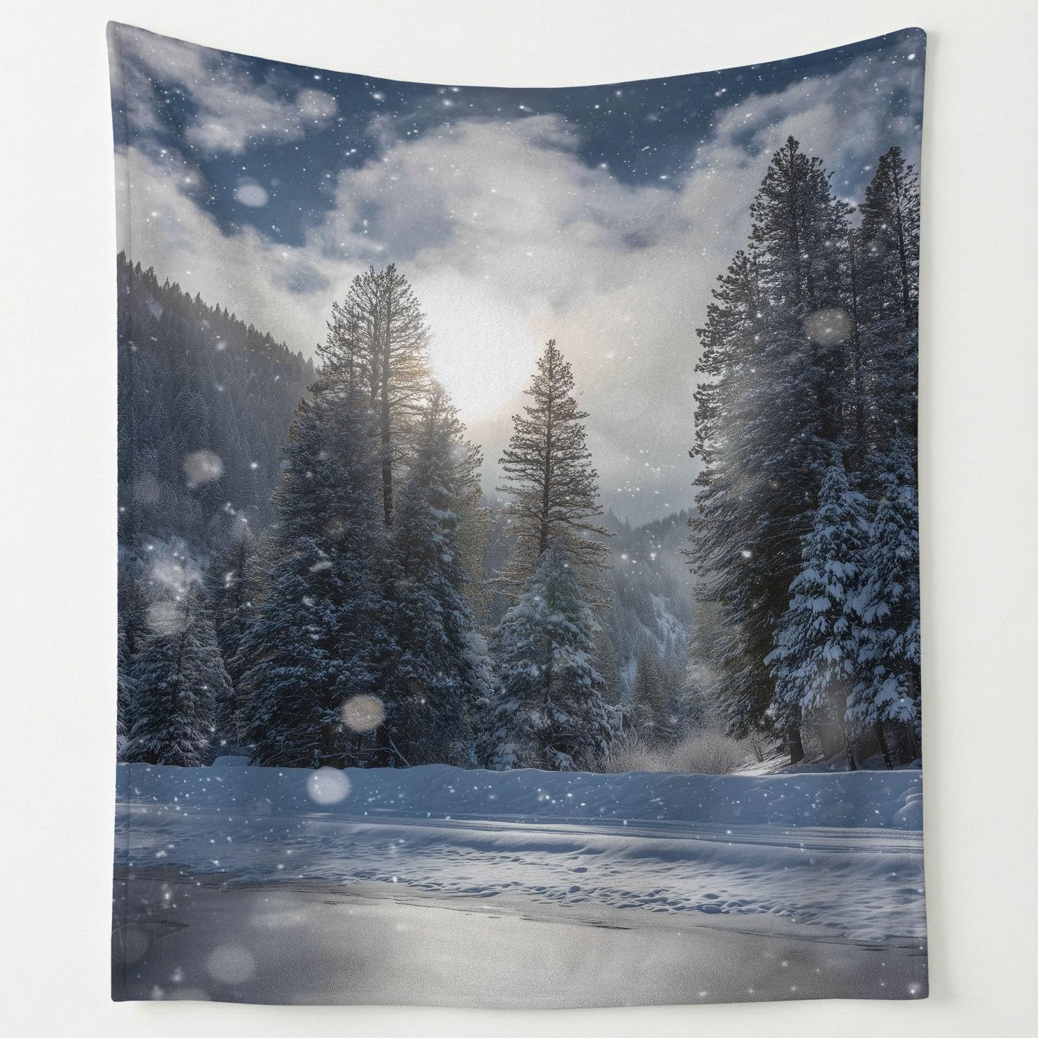 Générique Szaro-niebieski koc flanelowy z motywem eterycznego lasu ze sceną leśną, przytulny koc flanelowy, 180 cm x 200 cm, na łóżko, sofę, wystrój pokoju dziecięcego