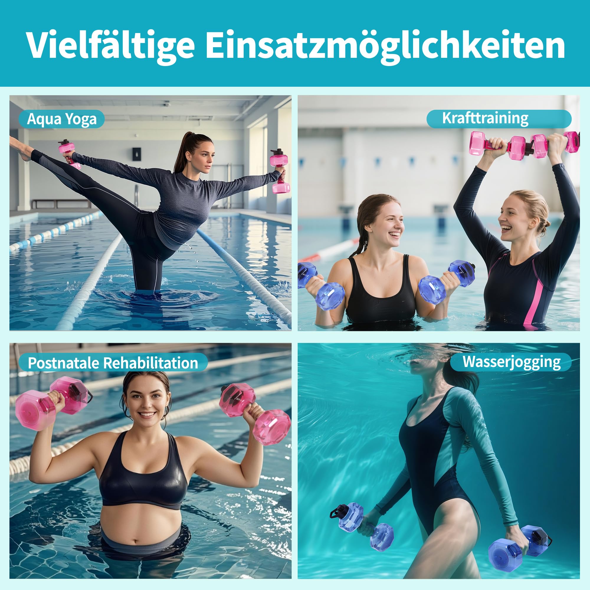 Wassergewichte für Poolübungen, verbesserte PE-Wasserhanteln, Poolwiderstand, Wasser-Aerobic-Ausrüstung mit rutschfestem Griff für Aqua-Therapie, Pool-Fitness, Wasserübungen