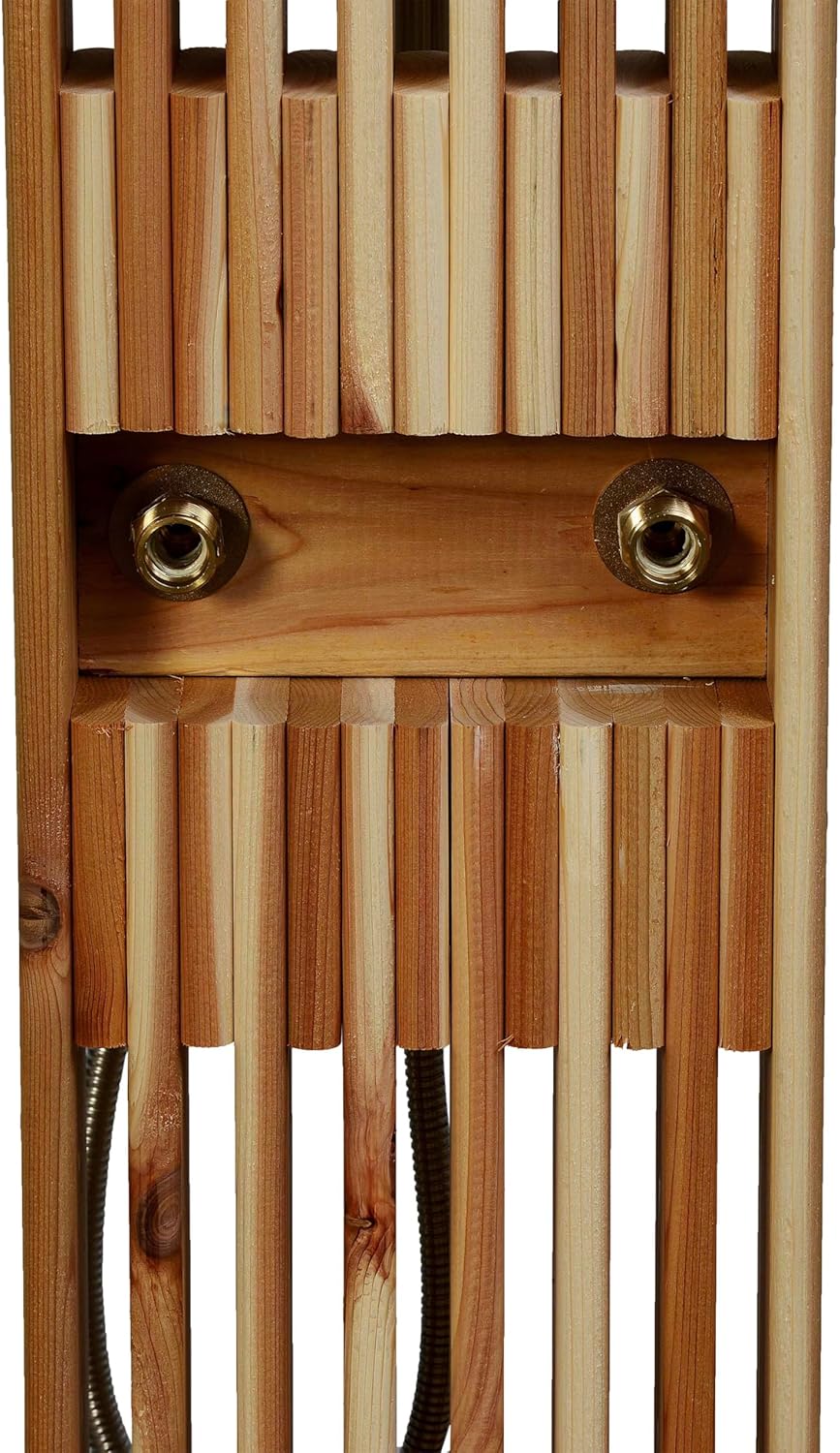 ALEKO Cascade Outdoor Shower – Western Red Cedar with Matte Black Stainless-Steel Fixture – Fast 15-Minute Assembly – Garden Hose or Hot/Cold Plumbing – Freestanding or Anchor-Mount Design