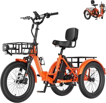 MOONCOOL Electric Tricycle for Adults, Folding E-Trike with Reverse Mode