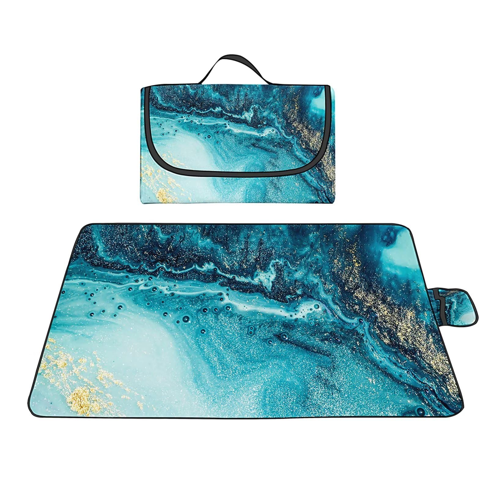 Manta de Picnic al Aire Libre, 200x300cm Alfombras de Playa, Mantas para pícnic Impermeable Prueba Arena Manta de Playa Plegable Portátil para Aire Libre Jardín Acampar Mantas Pícnic MáRmol Verde