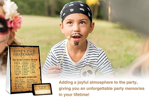 Miniatura 6 de Juego de "What's Your Pirate Name" - Juegos vintage de fiesta de cumpleaños pirata para niños - Actividad escolar familiar en el aula - 1 letrero de