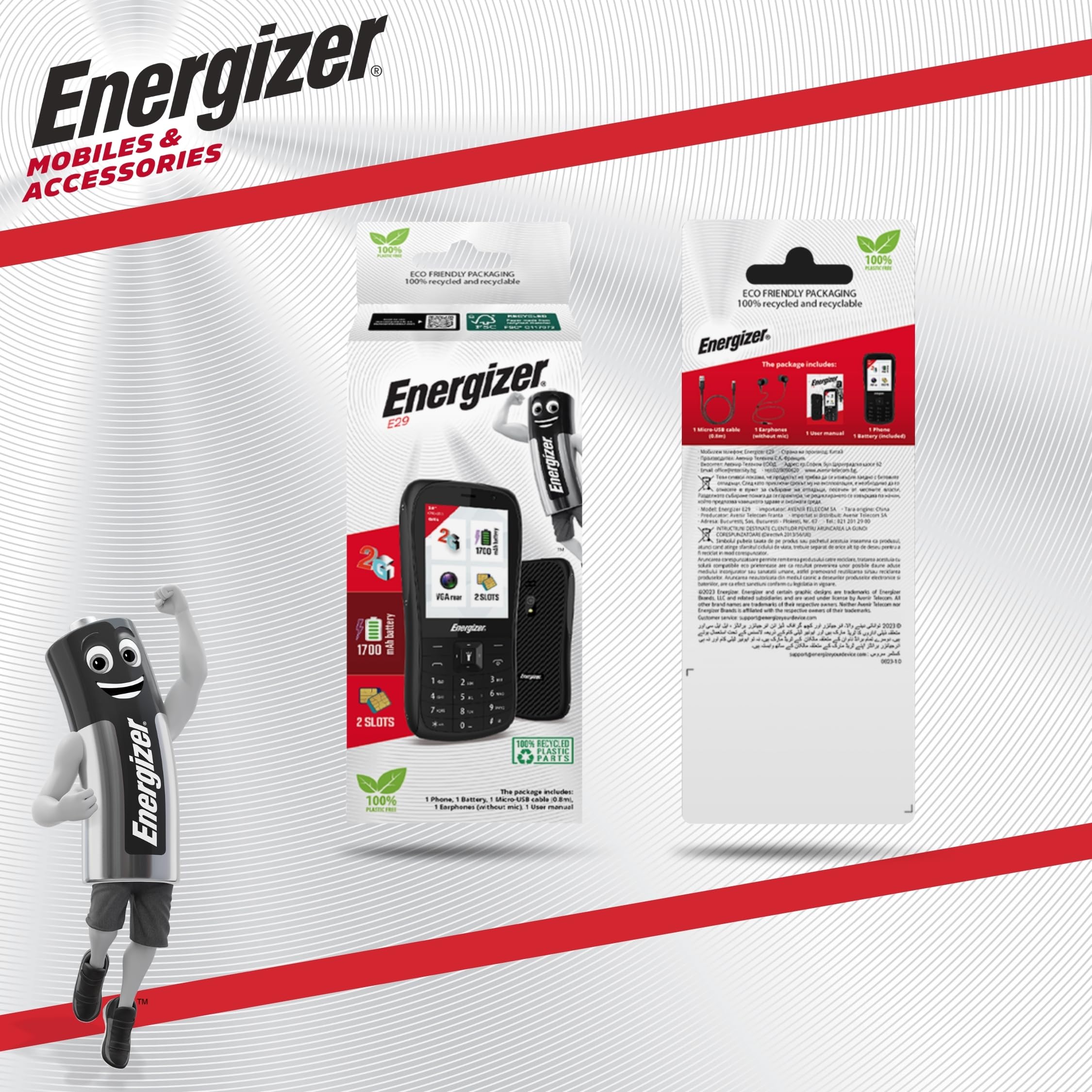 Energizer – Teléfono móvil con Teclado físico E29-2G – gsm – Dual SIM (Mini SIM) – Negro – Desbloqueado – Teléfono Senior Resistente Barato