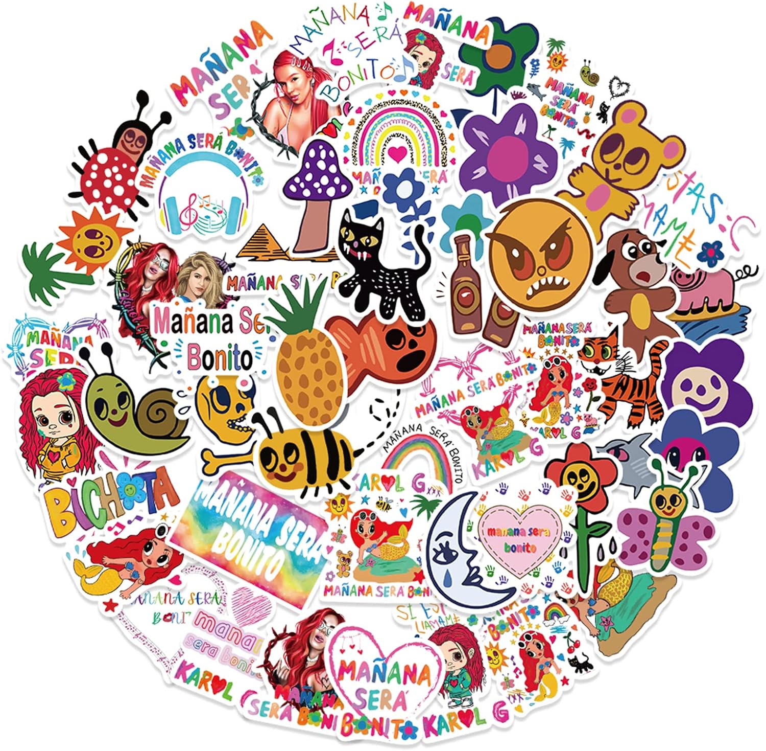 50PCS Music Album Stickers Manana Sera Bonito Stickers for Laptop Water Bottle Waterproof Vinyl VSCO Stickers Decal for Kids Laptop Tablet Scrapbook Binders Luggage Skateboard Educational School Reward Supplies