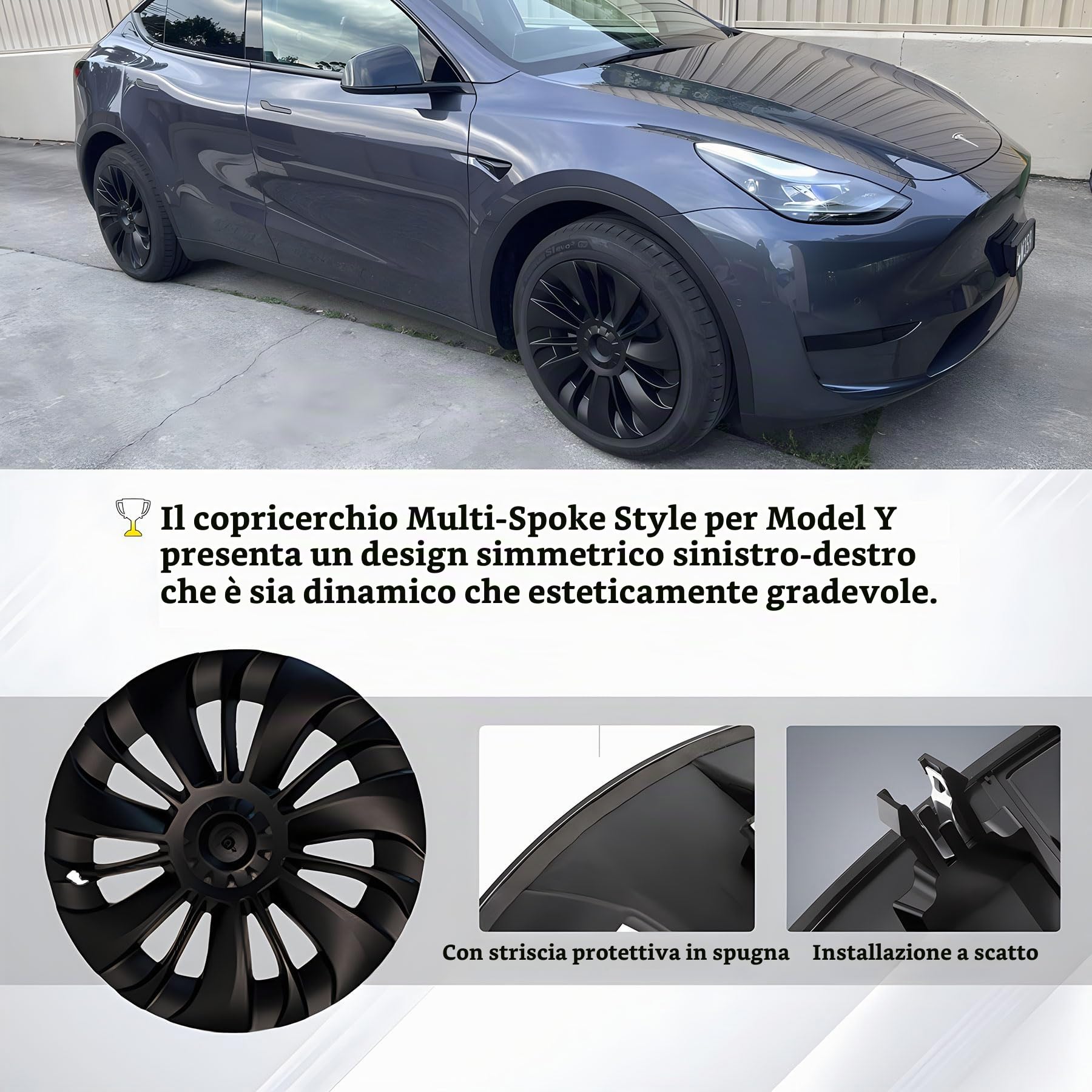KAVANIC Copricerchi per Tesla Model Y 19 pollici 2020-2024, set da 4 pezzi | Copricerchi stile Multi-spoke per Tesla Model Y Gemini Cerchi(RWD/AWD), Nero Opaco, Design Simmetrico, Long Range