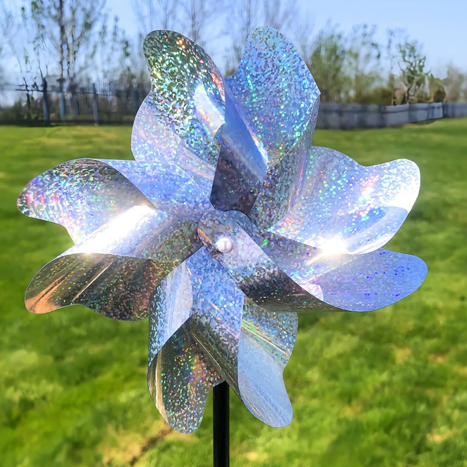 10PCS Bird Deterrent Wind Pinwheels, Reflective Silver ICY Shards Design, Weatherproof Bird Repellent for Yard, Garden, Patio & Outdoor Landscape
