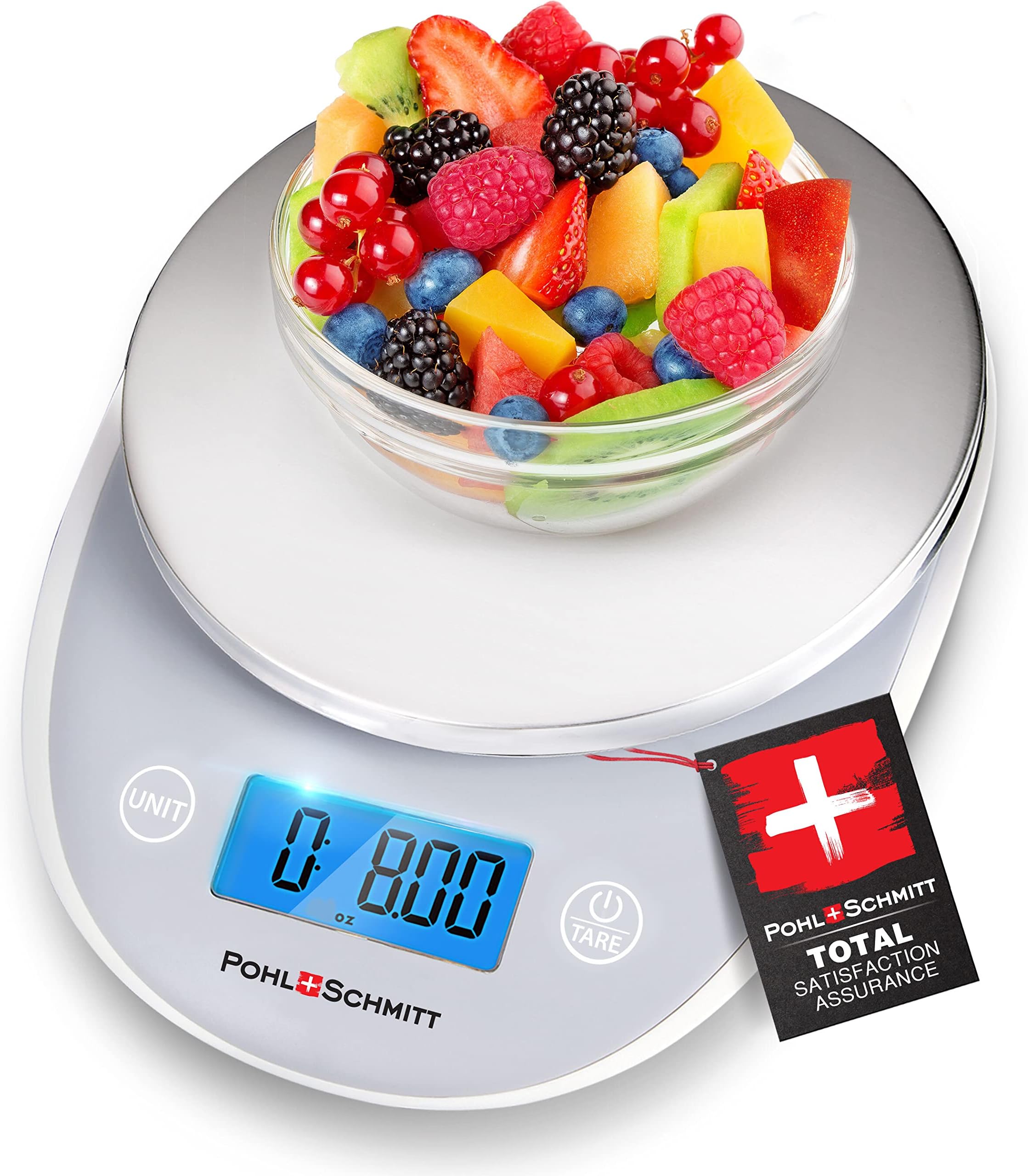 POHL SCHMITT Digital Food Kitchen Scale, Batteries Included, Multifunctional Weight Measuring Device in Grams/Ounces, Auto Shut-Off, Stainless Steel, Grey, 11, (PS-611)