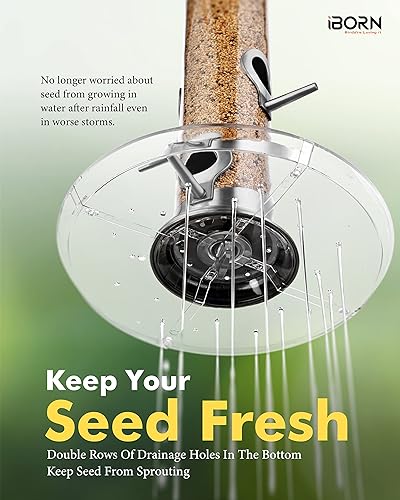 Miniatura 7 de iBorn Comedero para pájaros atrapador de semillas para colgar en el exterior, comedero de pájaros de 6 puertos para pájaros cardenales de metal de