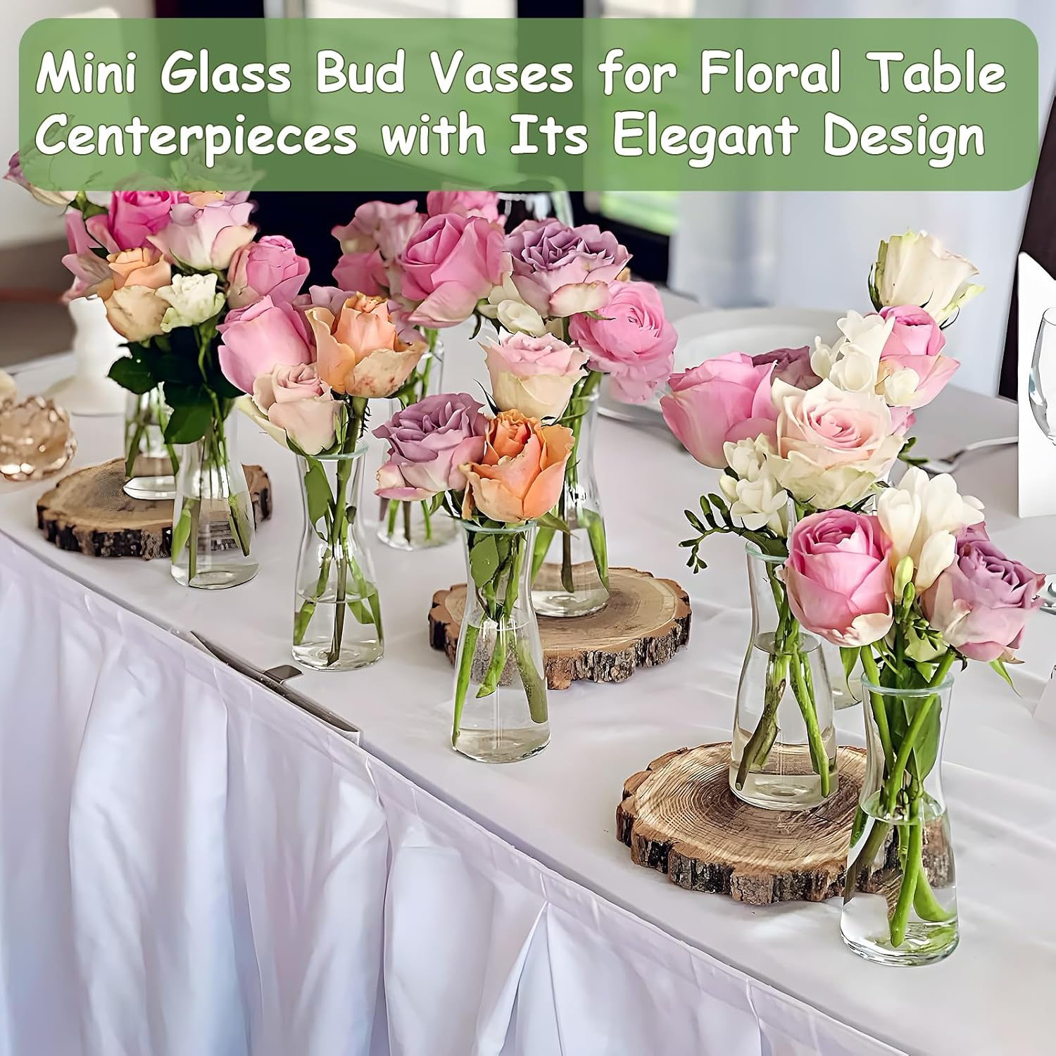small clear glass bud vases 10pcs mini vases for flowers tulip eucalyptus plants, glass flower vases for centerpieces dining table, clear bud vases bulk for wedding party bridal shower home decor