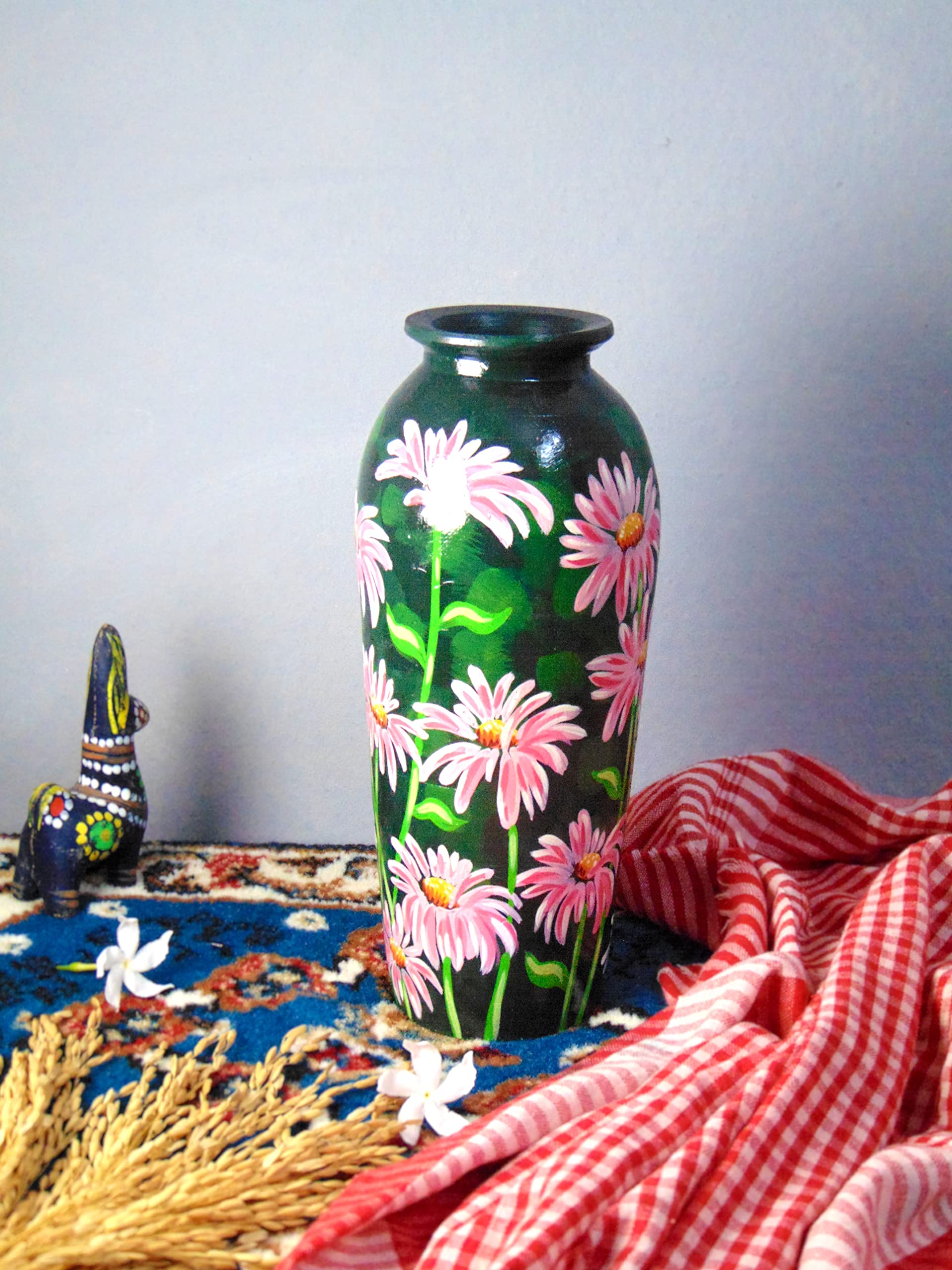 Buy 'Prime' Pink Flowers Hand-Painted 10 inch Flower vase Home