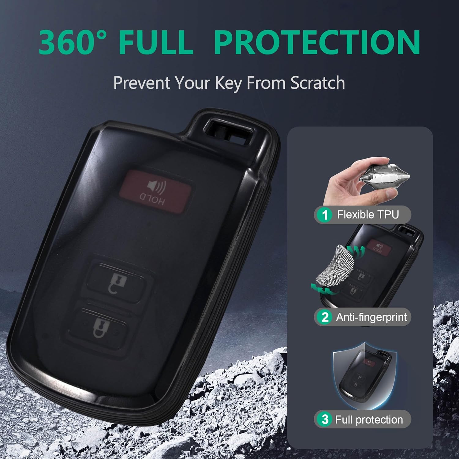 for Toyota Key Fob Cover TPU 4 Buttons Car Key Fob Case Fit for Toyota Camry Avalon Corolla Highlander RAV4 Sequoia Car Remote Key Case Shell Protector(Black) (Pack of 2)