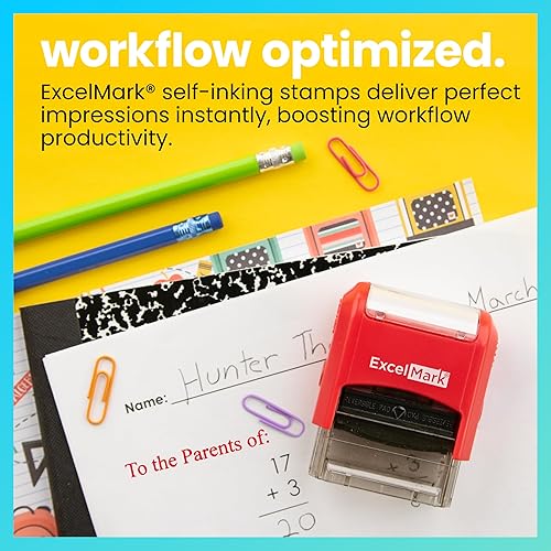 Vista 17 de ExcelMark Completo para tareas – Sello de goma autoentintado de dos colores – perfecto para calificar la tarea – Tinta roja y azul