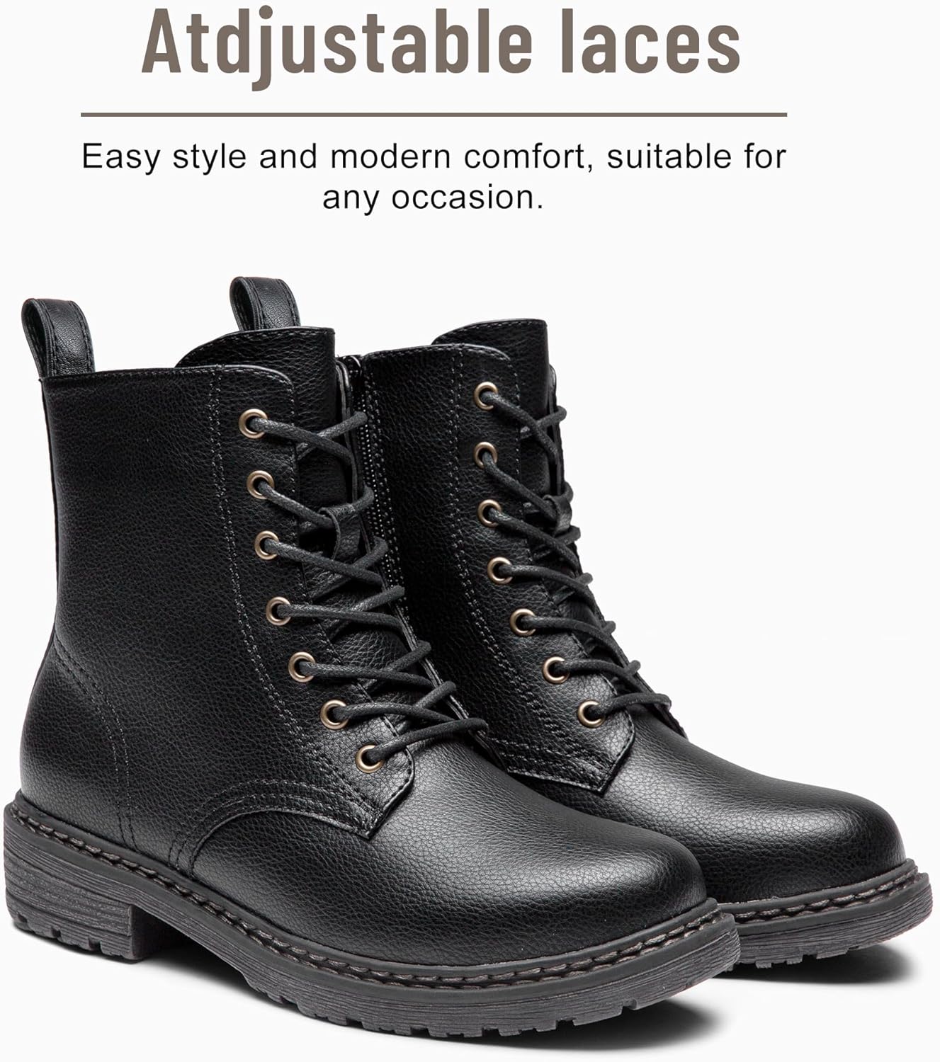 Vepose Women’s Combat Ankle Boots Lace up Classic Short Low Heel Zipper 9623 Booties - Image 8