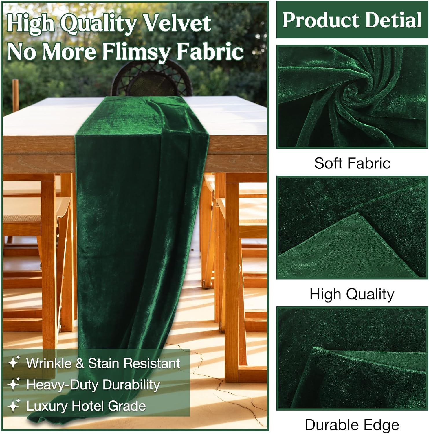 MANSPHIL Green Velvet Table Runner 108 Inches for Valentine's Day Wedding Party Decorations Baby Shower Luxury Table Cloth for Dining Room Kitchen image 3