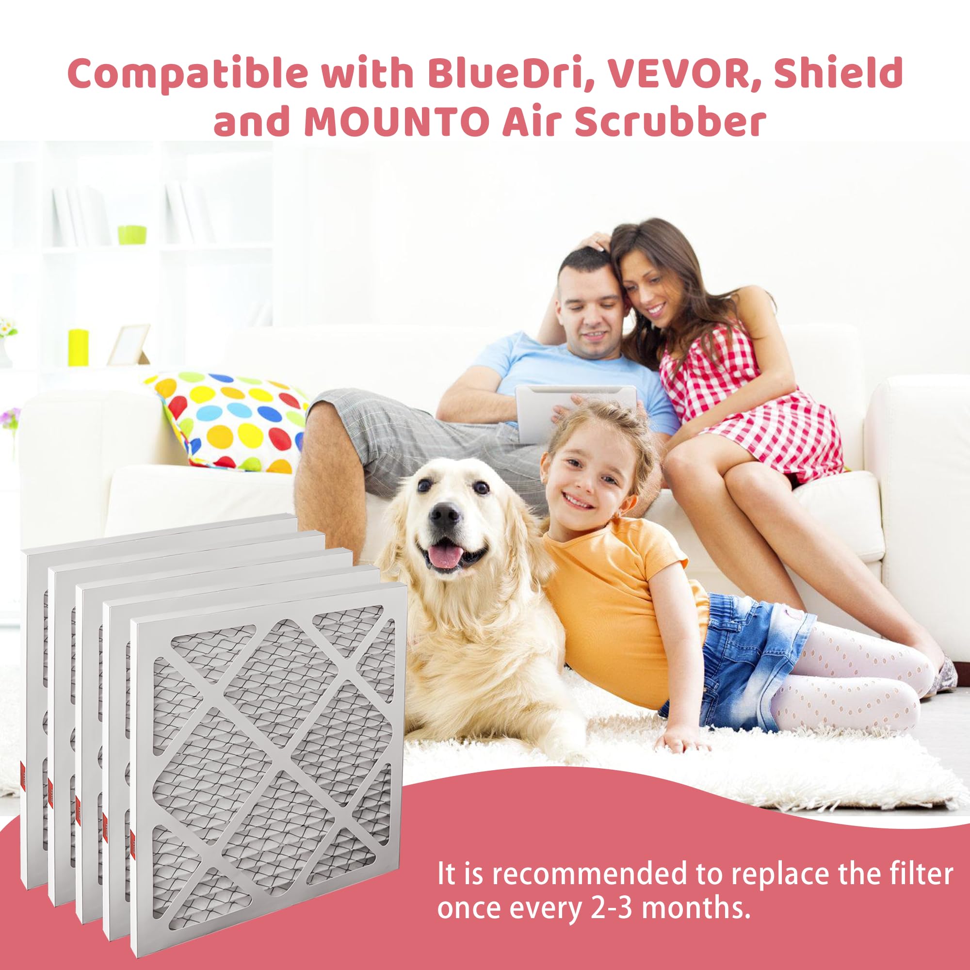 Filtro dell'aria per BlueDri, VEVOR, Shield e Mounto, 40,6 x 40,6 x 1,9 cm (40 x 40 x 1,9 cm metrico), pre-filtro HEPA 550, confezione da 5