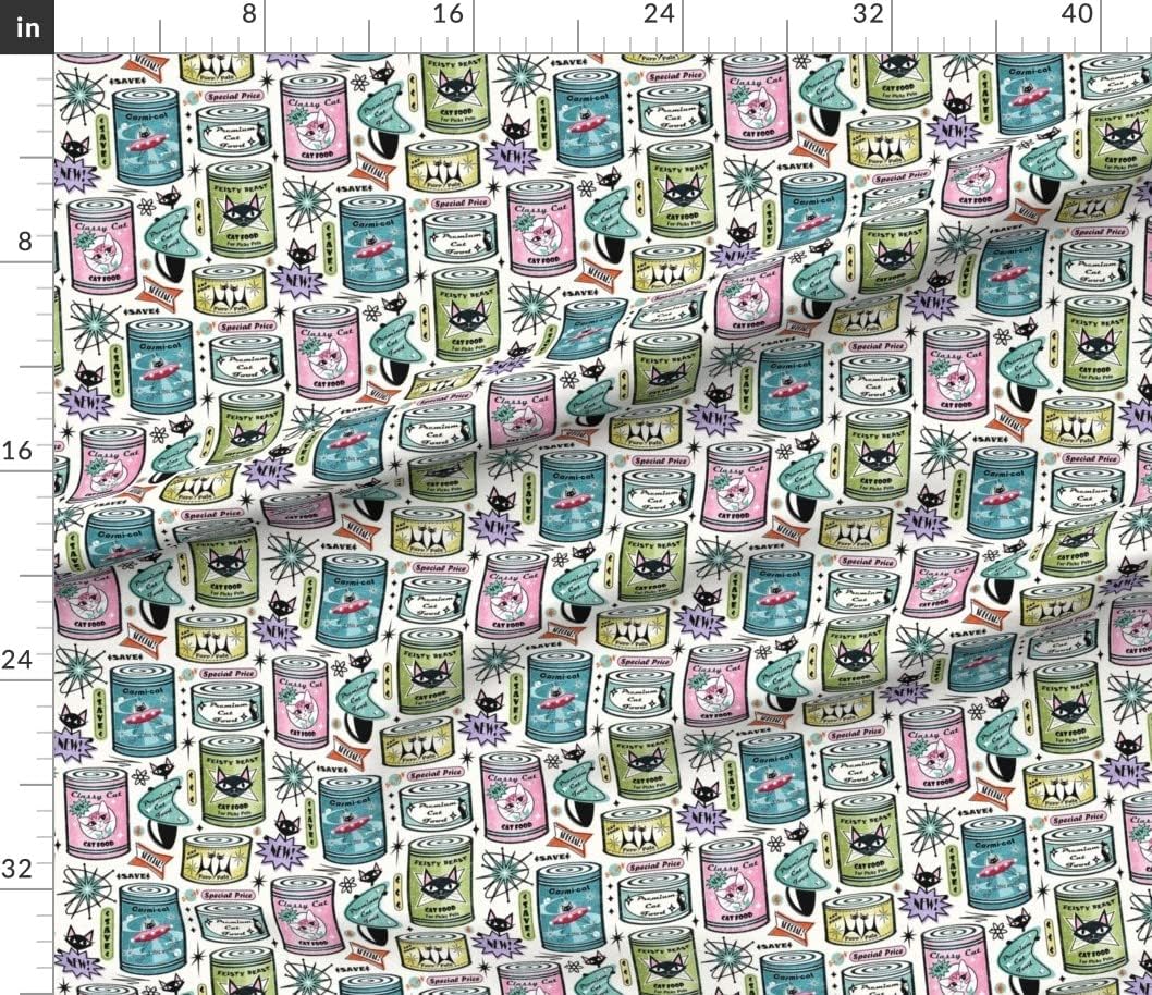Spoonflower Fabric - Vintage Cat Food Retro Cats Fifties Atomic Printed on Petal Signature Cotton Fabric by The Yard - Sewing Quilting Apparel Crafts Decor