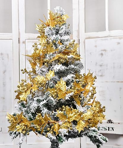 Miniatura 3 de Guirnalda de Navidad de bayas doradas, guirnalda de bayas artificiales flexibles de 6 pies para interiores y exteriores, decoración de chimenea para