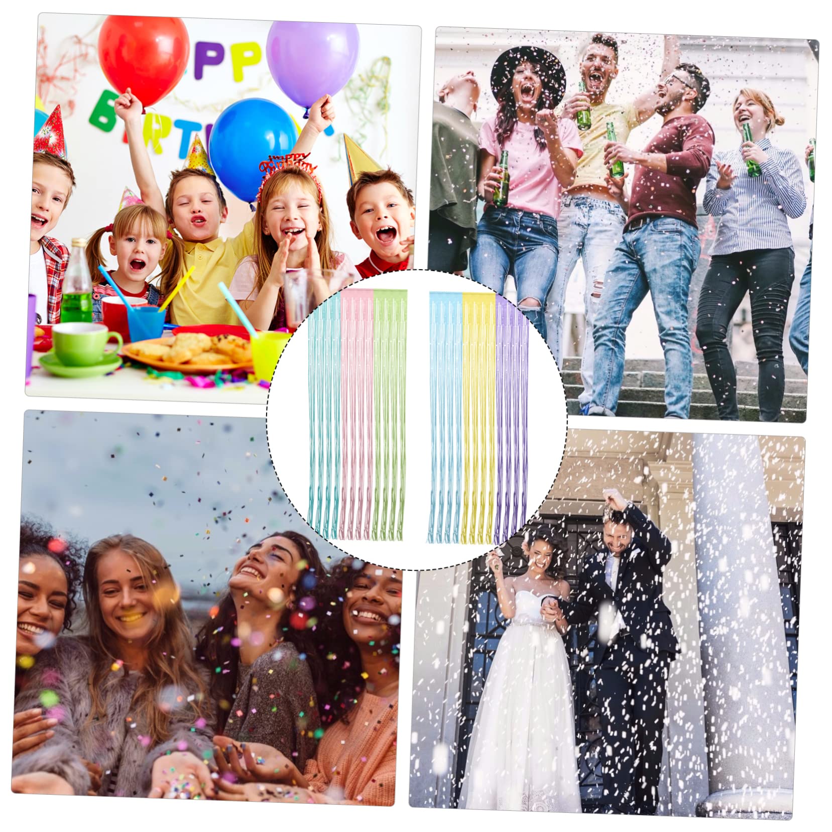 STOBAZA Disco Party Decorations Curtains Pastel Rainbow Tinsel Door Curtain Fringe Backdrop