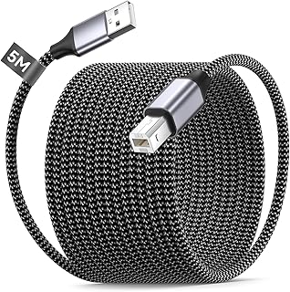 Cabo de impressora de 5 m, cabo de impressora USB 2.0 tipo A para tipo B de nylon tecido, cabo USB A para B de impressora para computador conectar para HP, Dell, Epson, Brother, Canon, Lexmark