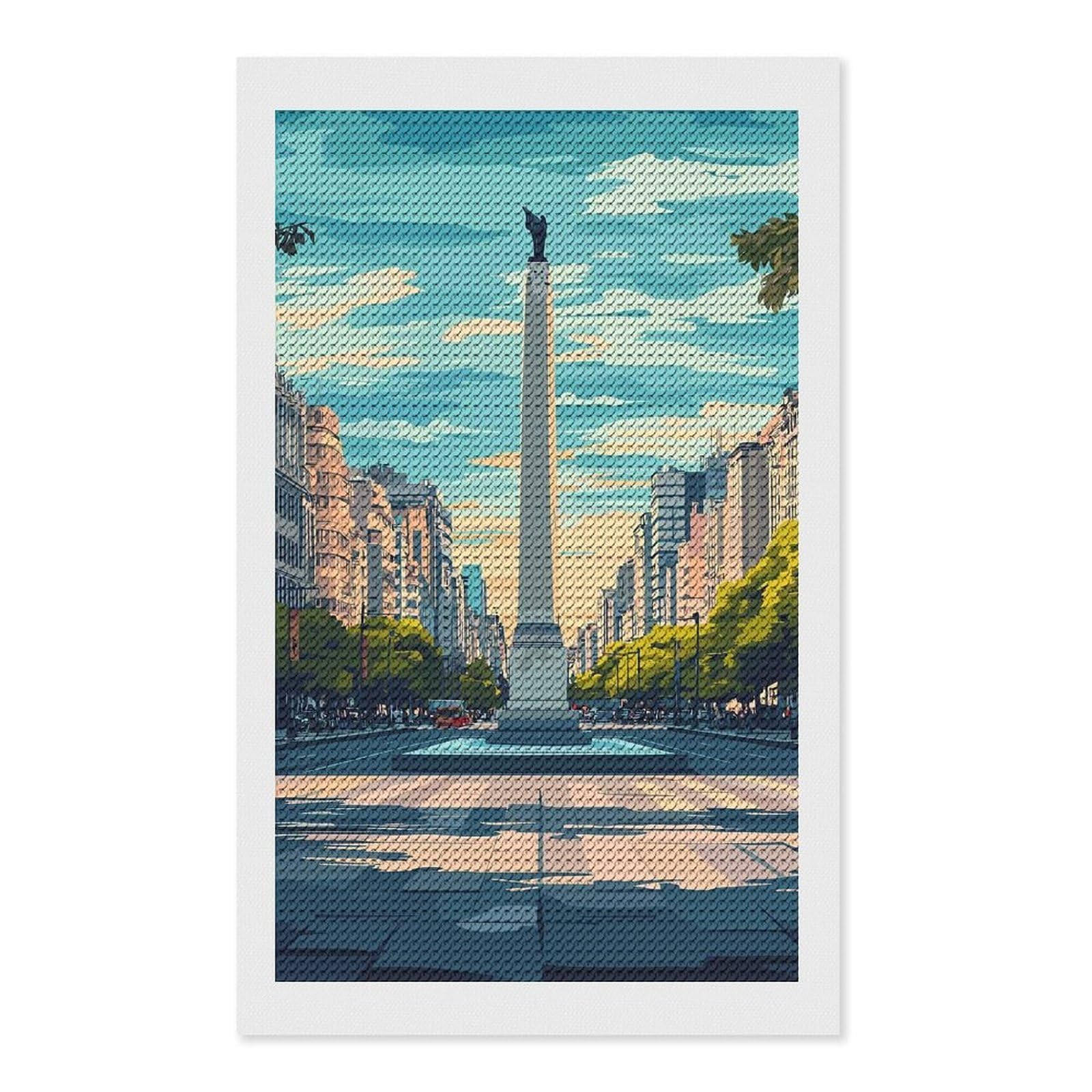 Junmoney Obelisco De Buenos Aires Illustration Diamond Painting Canvas Set 12"x20", Easy to Enjoy, Adhesive Canvas, Office Decor, Holiday Gift Idea, with Tool Kit