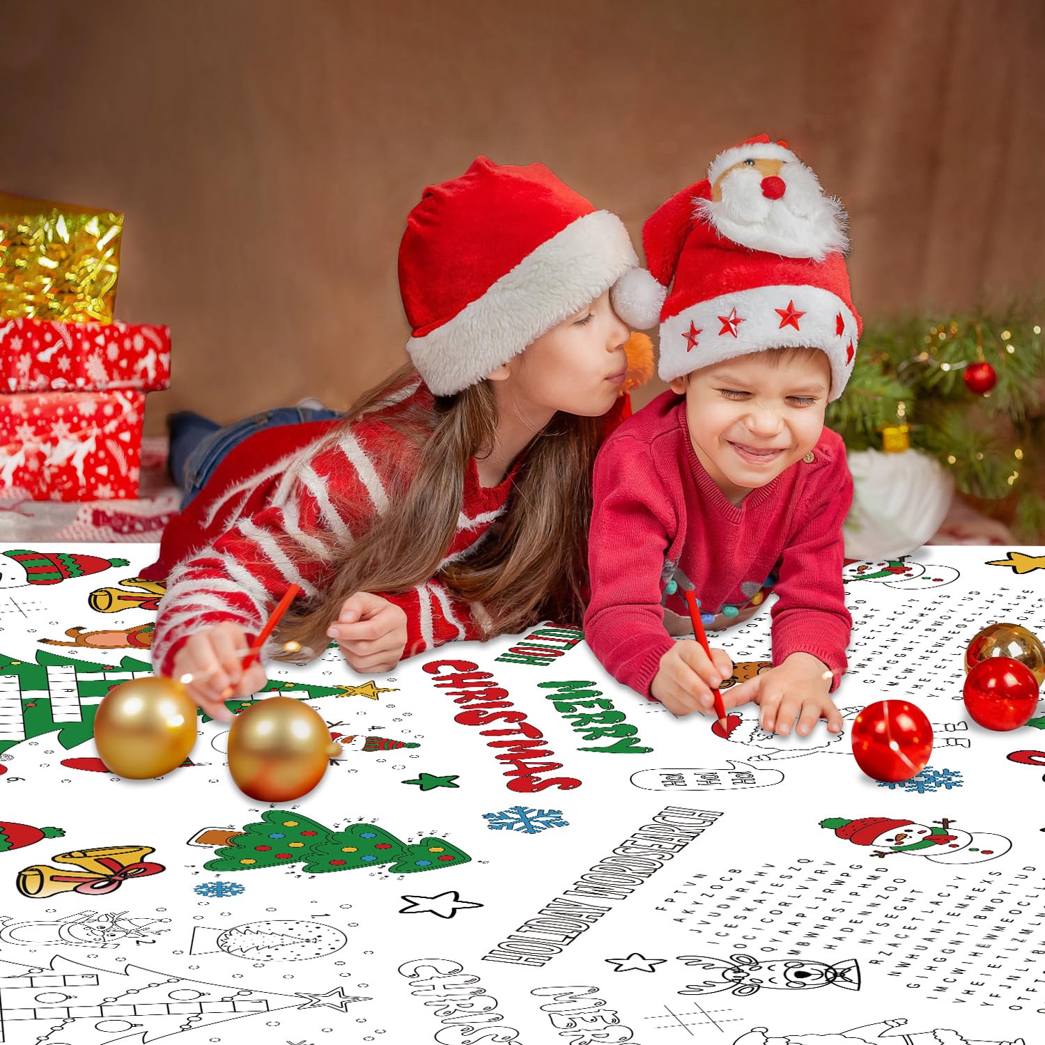 2 Tovaglie Natalizie Usa E Getta, 137x274 Cm, Rosse E Bianche, Con Babbo Natale, Pupazzo Di Neve E Alberi