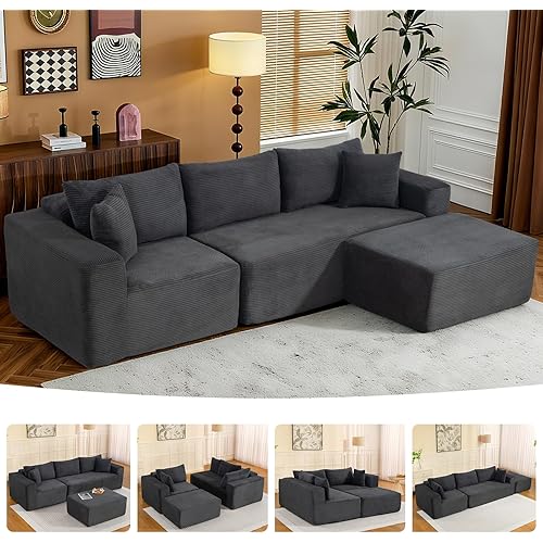 2025 New 108" Cloud Couch Sectional, Modular Sectional Sofa with L-Shaped Chaise, Deep Seat Sectional Modular Couch for Living Room, No Assembly Required (Gray, Chaise Ottoman)
