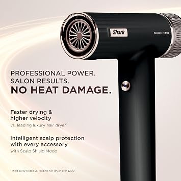 Shark SpeedStyle Pro Professional Performance High-Velocity Hair Dryer System with Scalp Shield and IQ Speed Styling & Drying Suite, Straight and Wavy Hair, Lightweight, Ionic, No Heat Damage, HD731