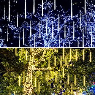 Aluan Meteor Shower Rain Lights - 16 Inch 10+20 Tube Bundle - Outdoor Waterproof Snowfall Raindrop Christmas Lights for Xmas Tree Roof Porch, Cool White & Warm White