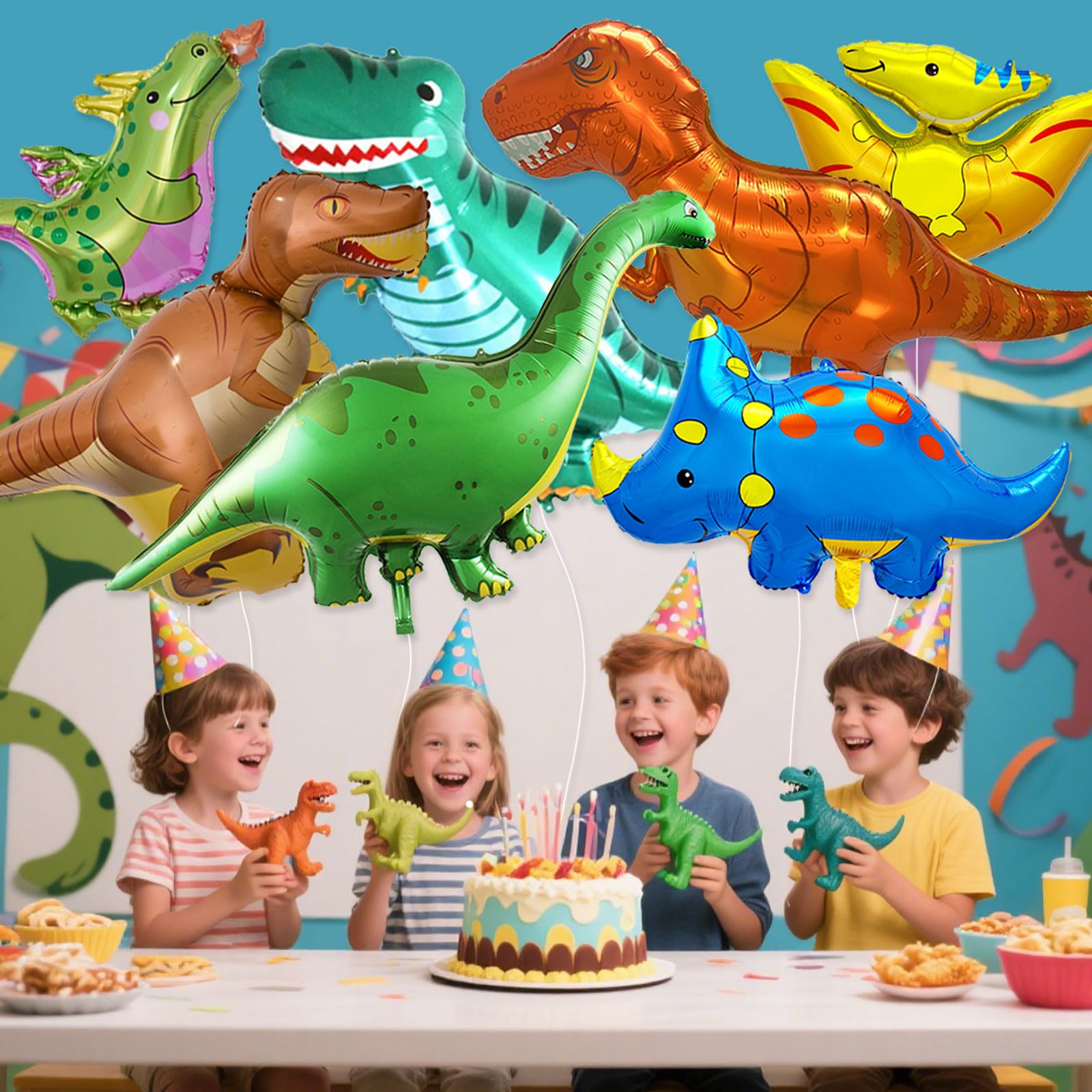 Snapklik.com : 7 Pcs Dinosaur Foil Balloons Dino Birthday Decorations ...