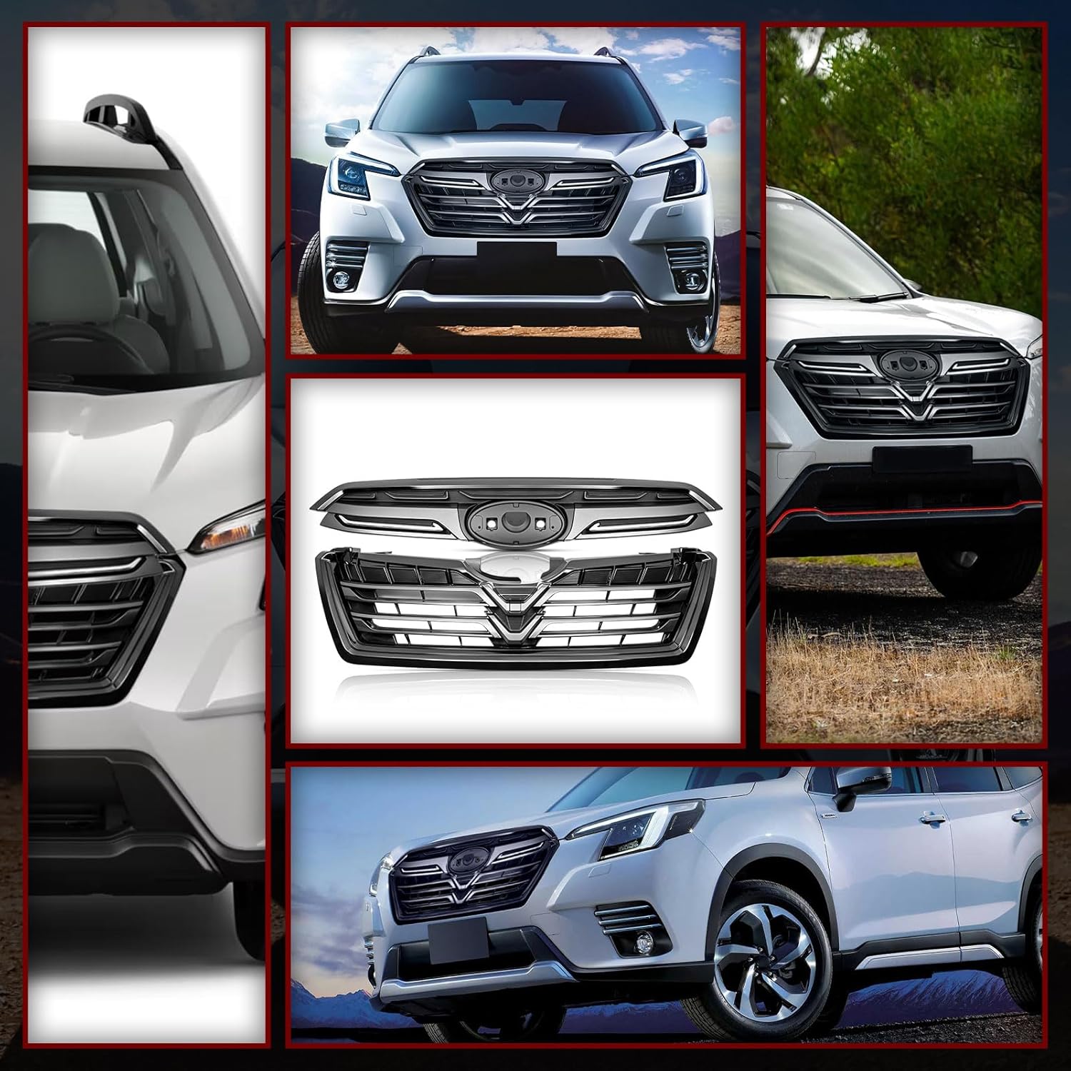 Front Bumper Grill Compatible with Subaru Forester STI Sport 2022 2023 2024 Upper Grille Gloss Black