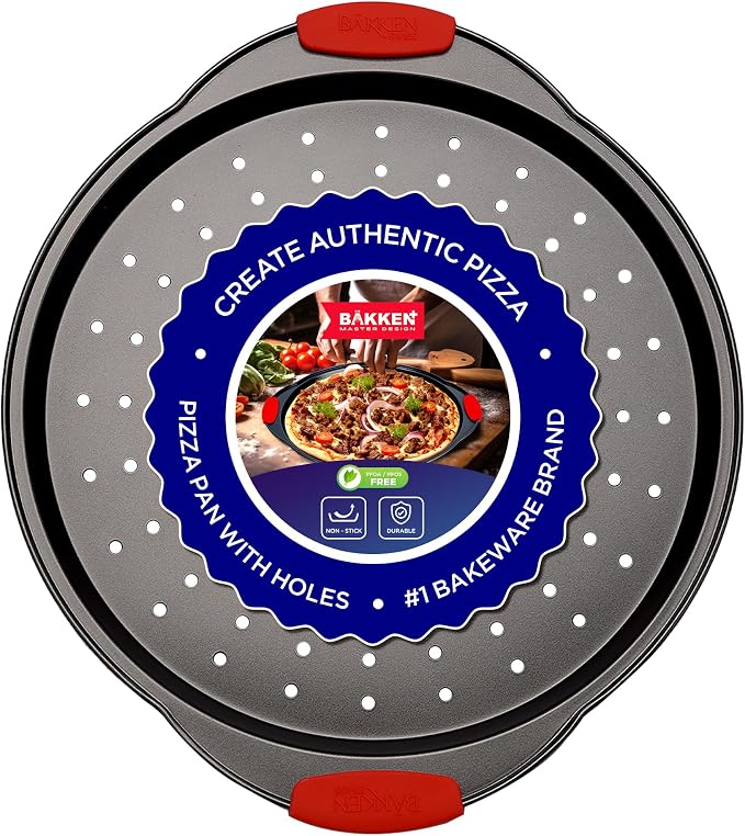 Pizza Tray Carbon Steel Pizza Pan with Holes and Non-Stick Coating – PFOA PFOS and PTFE Free by Bakken
