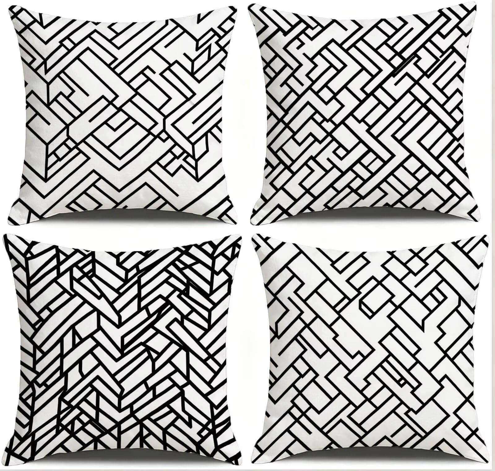 Cojines Exterior En Blanco Y Negro Funda Almohada 45x45 Juego de 4, Cod-473