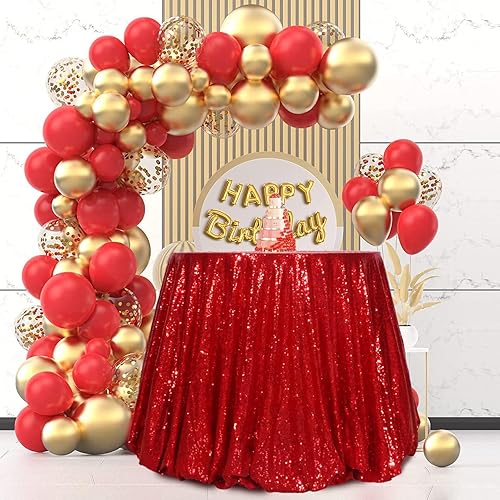 SquarePie Mantel de lentejuelas rojo de 72 pulgadas redondo brillante para decoración de bodas, fiestas de cumpleaños