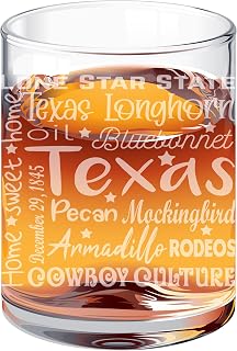 Texas Whiskey Glass - Custom State Map Engraved Glass Gift for Men and Women | Personalized 12oz Drinking Glass | Unique Whiskey Glassware for Home Bar or Office