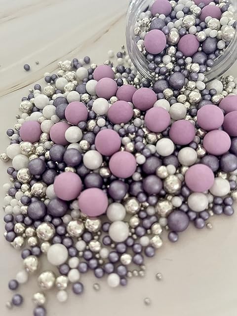 Metallic / Shimmer Balls Edible Cupcake Cake Topper Sprinkles (90G Tub) (The Purple One)