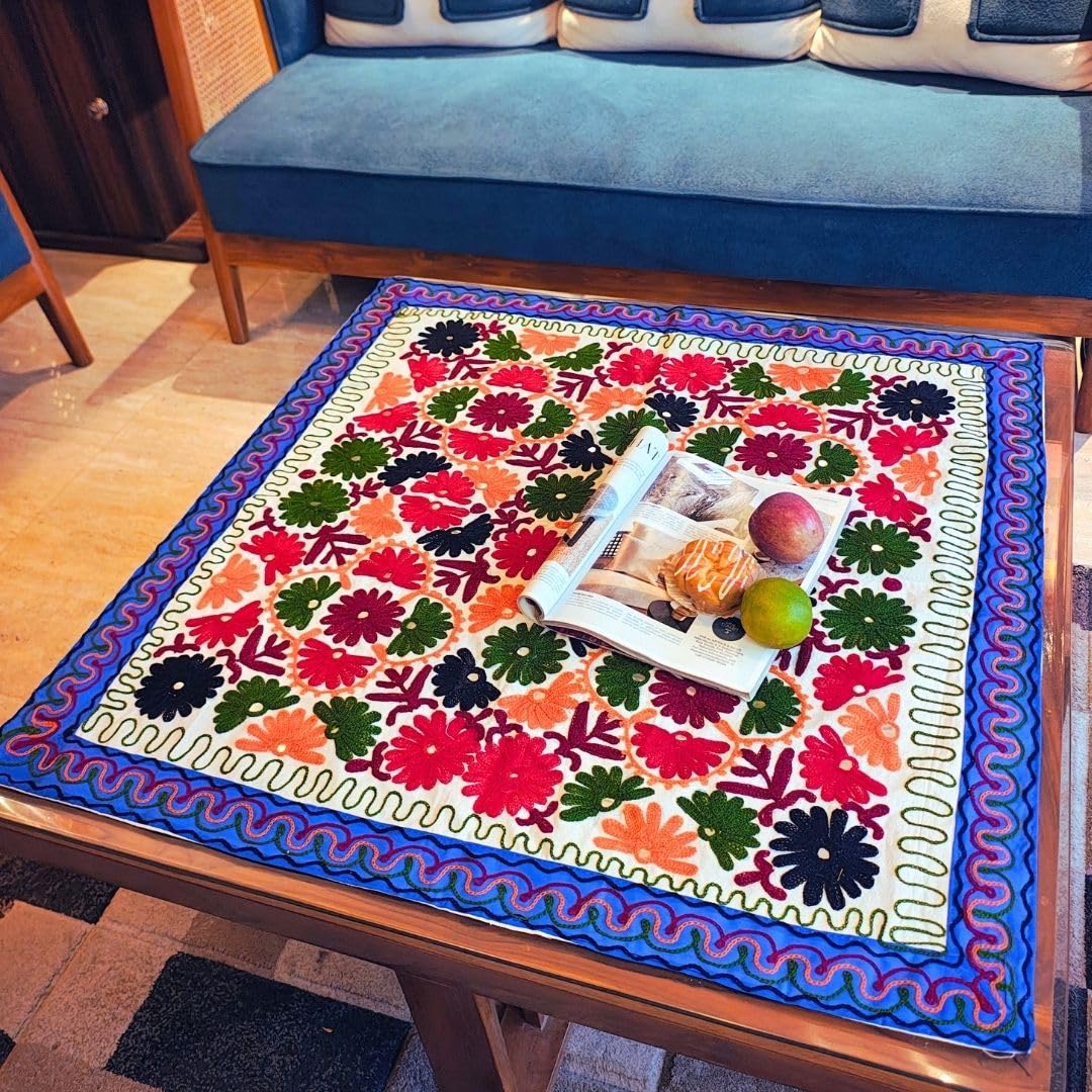 YUGO Kutch Embroidery Round Table Top/Wall Hanging - Phulwa|Cotton Table Top/Tapestry| Wall Hanging | Table top Cover-image-22