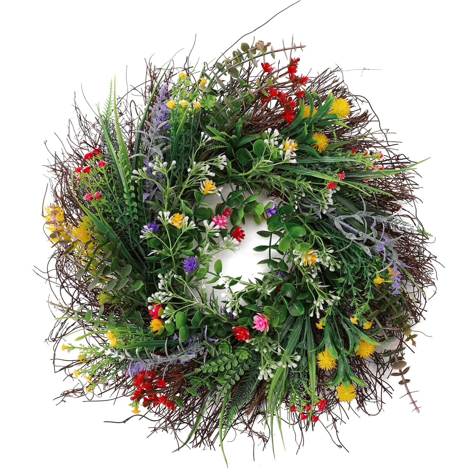 Ysinobear 40Cm All Seasons Floral Wreath For Front Door,Artificial Wildflower Garland,Decorative Multi-Purpose Garland,Colorful Spring Summer Wreath,Spring Summer Door Wreath, For Doors Wall Decor (40Cm)