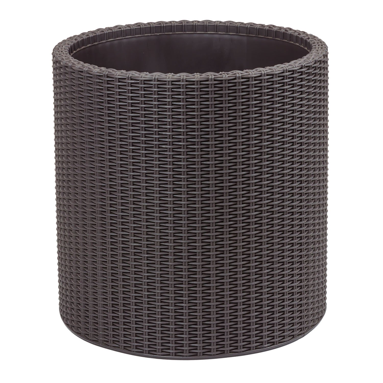 Keter- Maceta Grande ratán, Base Redonda; 100% Material Reciclado; 44 x 44 x 44 cm ; Capacidad 39 L; Color Marrón Chocolate